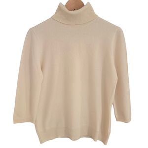 Vintage Saks Fifth Avenue Cashmere Turtleneck Sweater Womens Size L Cream